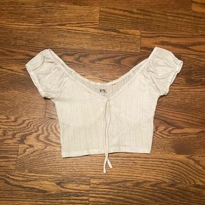 Pacsun Ribbed White Babydoll Short Sleeve Top